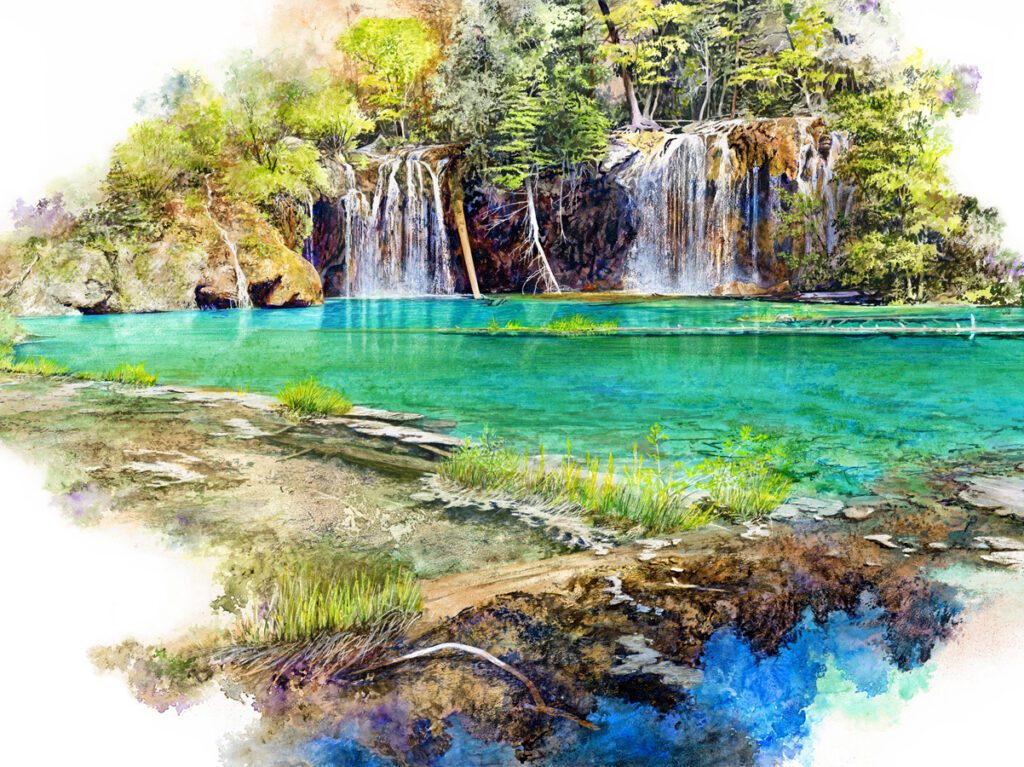 Hanging Lake Colorado Across America Watercolor Paintings and Prints