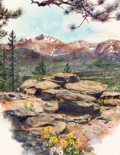 Dear Mountain Trail watercolor painting by Colorado artist Bruce White