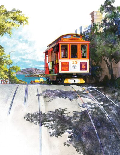 Cable Car in San Francisco watercolor painting by Bruce White Artist