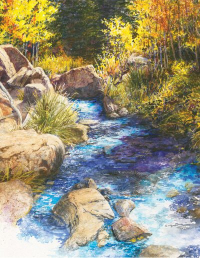Tyndall Creek in Colorado watercolor painting by Colorado artist Bruce White